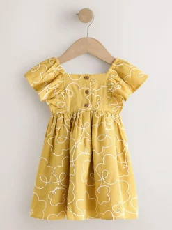 Next Ochre Yellow Embroidered Angel Sleeve Dress (3mths-8yrs) Online