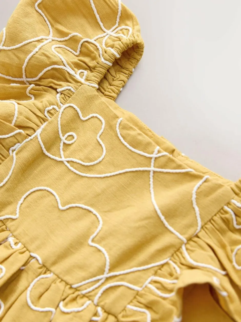 Next Ochre Yellow Embroidered Angel Sleeve Dress (3mths-8yrs) Online