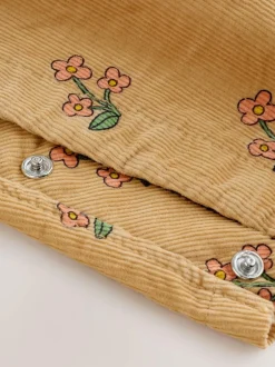 Next Ochre Yellow Floral Print Corduroy Dungarees and T Shirt Set (3mths-7yrs) New