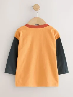 Next Long Sleeve Appliqué T-Shirts 3 Pack (3mths-7yrs) Ochre Yellow Woodland Outlet