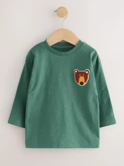 Next Long Sleeve Appliqué T-Shirts 3 Pack (3mths-7yrs) Ochre Yellow Woodland Outlet