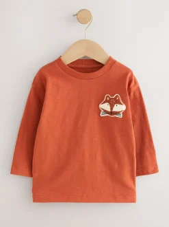 Next Long Sleeve Appliqué T-Shirts 3 Pack (3mths-7yrs) Ochre Yellow Woodland Outlet