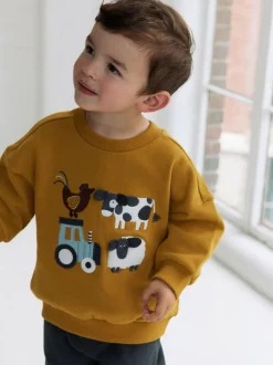 Next Ochre Yellow/Charcoal Farm Single Sweatshirt and Joggers Set (3mths-7yrs) Clearance