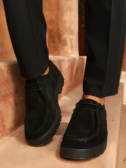 Off The Hook Jovi Casual Lace-Up Suede Leather Boat Shoes Black Clearance
