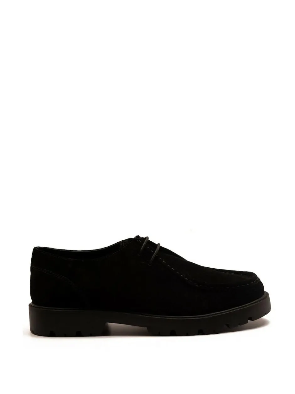 Off The Hook Jovi Casual Lace-Up Suede Leather Boat Shoes Black Clearance