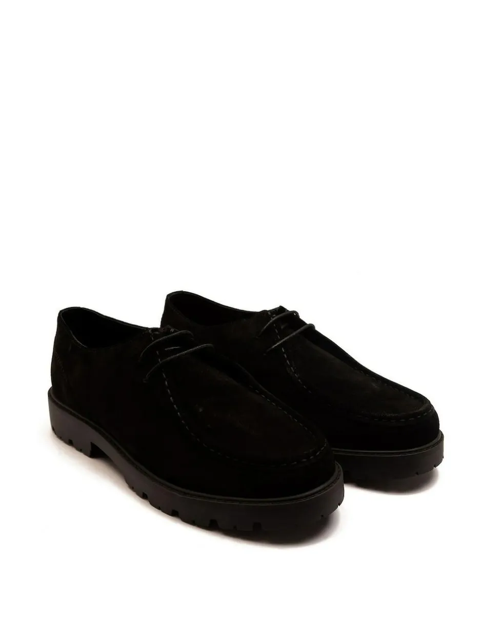 Off The Hook Jovi Casual Lace-Up Suede Leather Boat Shoes Black Clearance