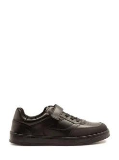 Off The Hook Black Marty Round Toe Single Strap With Lace-Up Leather School Shoes New