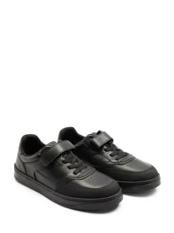 Off The Hook Black Marty Round Toe Single Strap With Lace-Up Leather School Shoes New