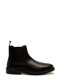 Off The Hook Black Torrance Leather Slip-On Chelsea Boots Sale