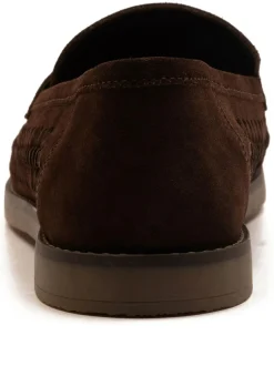 Off The Hook Tiger Tassel Suede Leather Slip-On Loafers with Woven Detail Brown Sale
