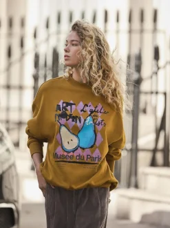 Next Cotton Rich Fruit Art Graphic Longsleeve Crewneck Sweatshirt Olive Green New