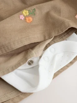 Next Olive Green Embroidered Baby Cord Pinafore Long Sleeve Bodysuit & Tights Set (0mths-2yrs) Best