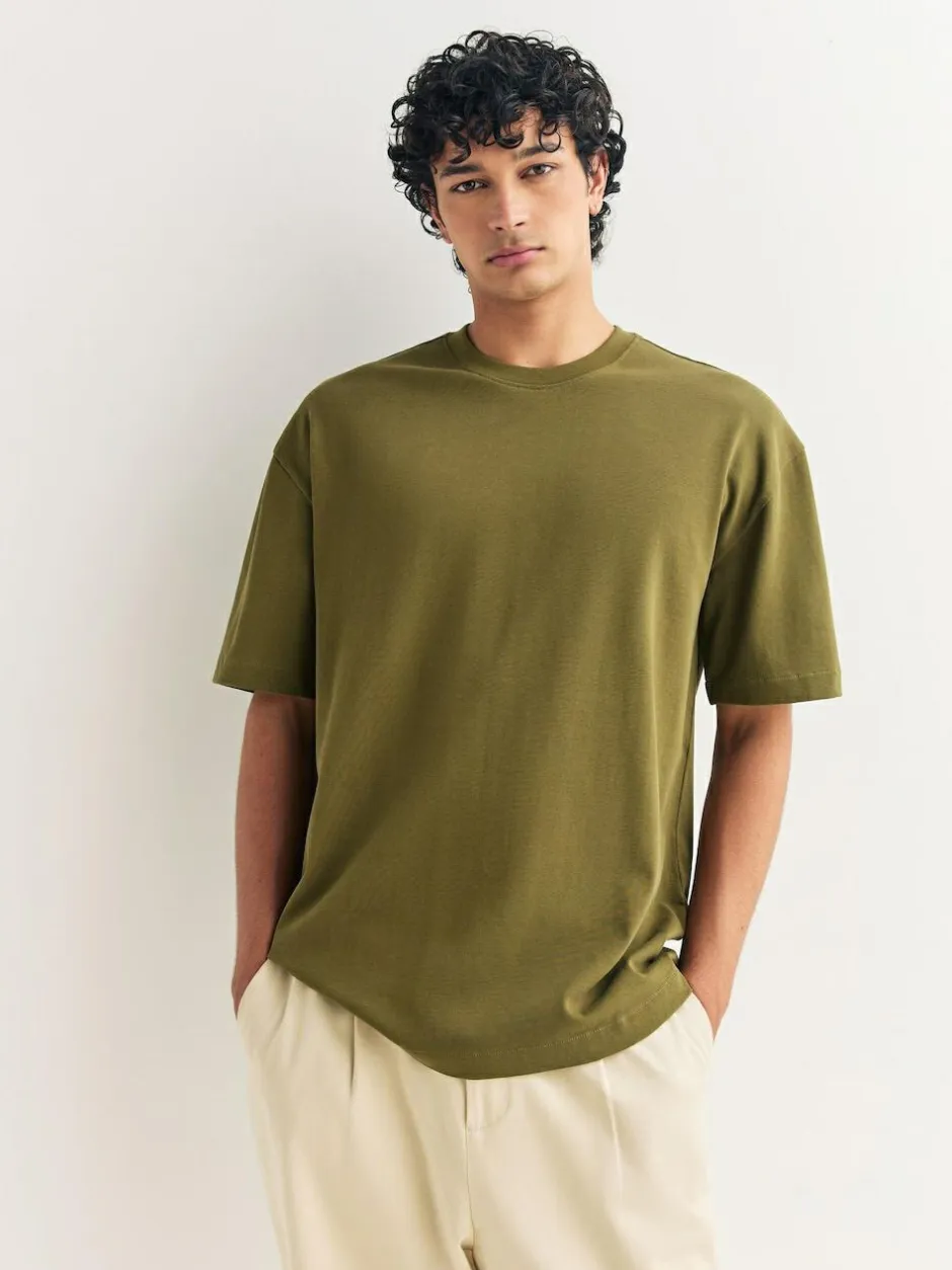 Next Olive Green /Ice Grey/Orange Rust Relaxed Fit Heavyweight T-Shirts 3 Pack Sale