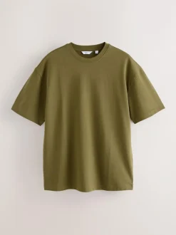 Next Olive Green /Ice Grey/Orange Rust Relaxed Fit Heavyweight T-Shirts 3 Pack Sale