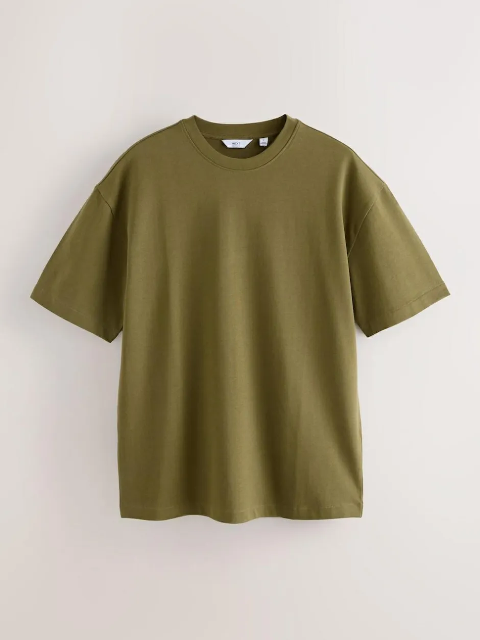 Next Olive Green /Ice Grey/Orange Rust Relaxed Fit Heavyweight T-Shirts 3 Pack Sale