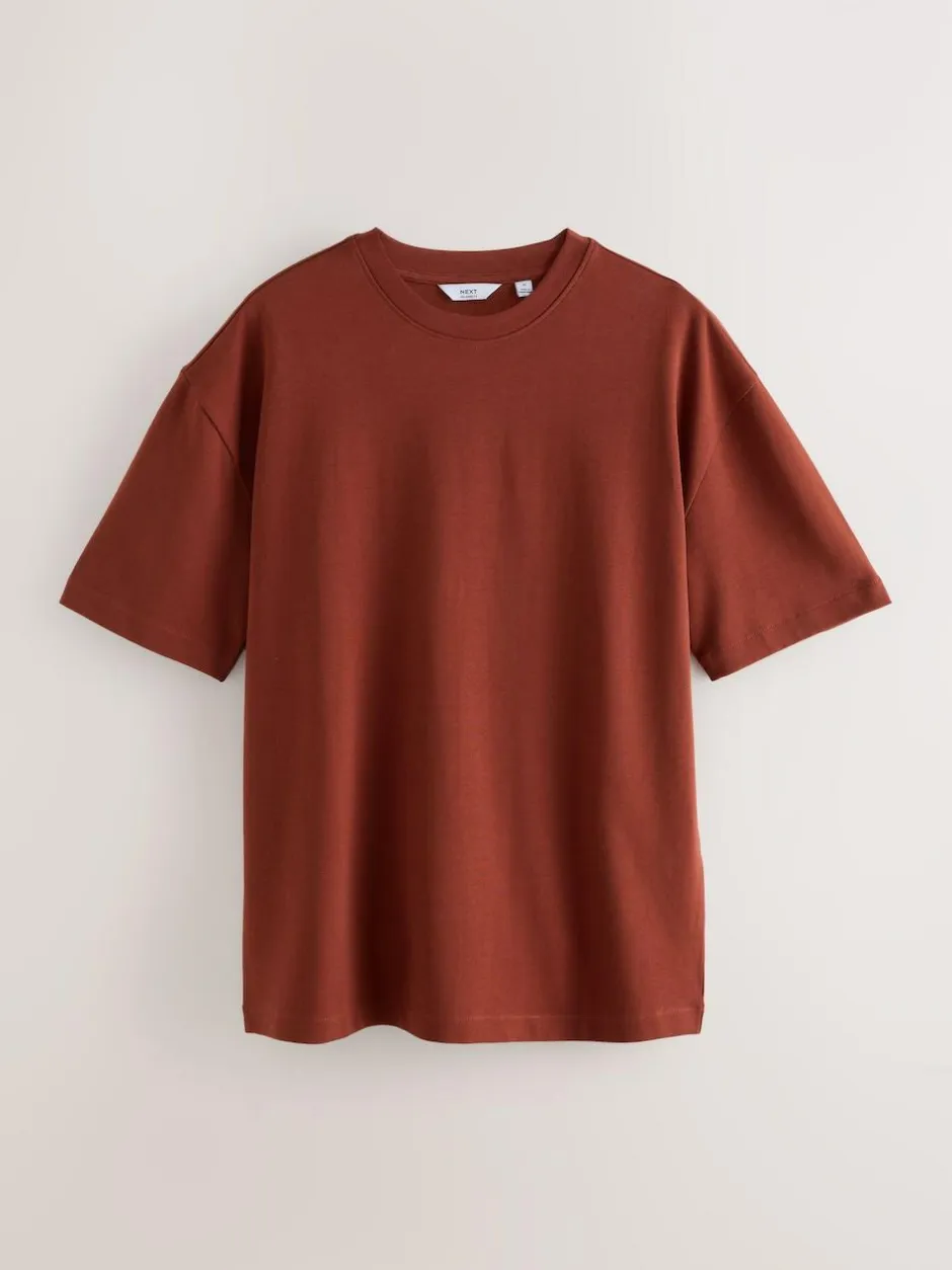 Next Olive Green /Ice Grey/Orange Rust Relaxed Fit Heavyweight T-Shirts 3 Pack Sale
