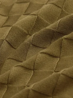 Next N.Premium Regular Fit Checkerboard Knitted Short Sleeve Zip Neck Polo Shirt Olive Green Hot