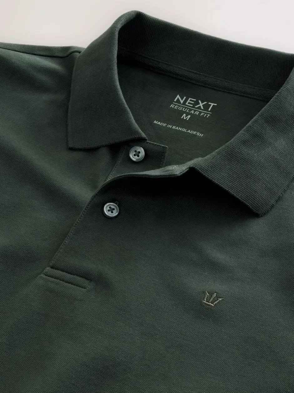 Next Olive Green Regular Fit Long Sleeve Pique Polo Shirt Best