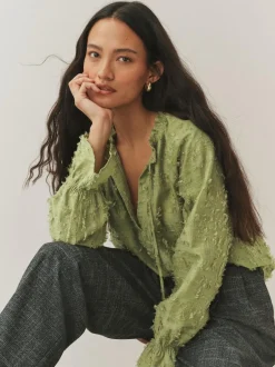 Next Tufty Jacquard Long Sleeve Blouse Olive Green Online
