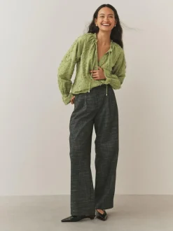 Next Tufty Jacquard Long Sleeve Blouse Olive Green Online