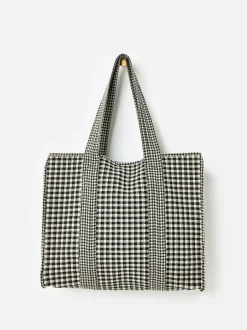 Oliver Bonas Black Gingham FabricnTote Bag Best