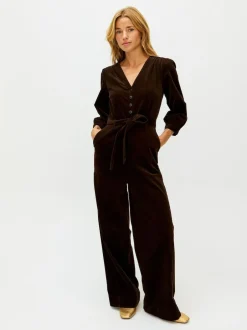 Oliver Bonas Brown Corduroy V-Neck Tie Waist Jumpsuit