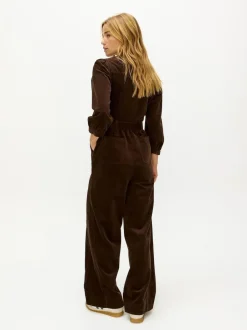 Oliver Bonas Brown Corduroy V-Neck Tie Waist Jumpsuit