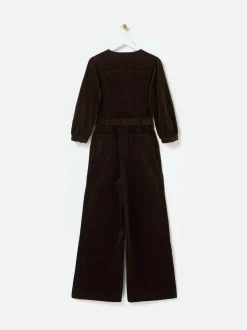 Oliver Bonas Brown Corduroy V-Neck Tie Waist Jumpsuit