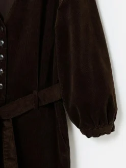 Oliver Bonas Brown Corduroy V-Neck Tie Waist Jumpsuit