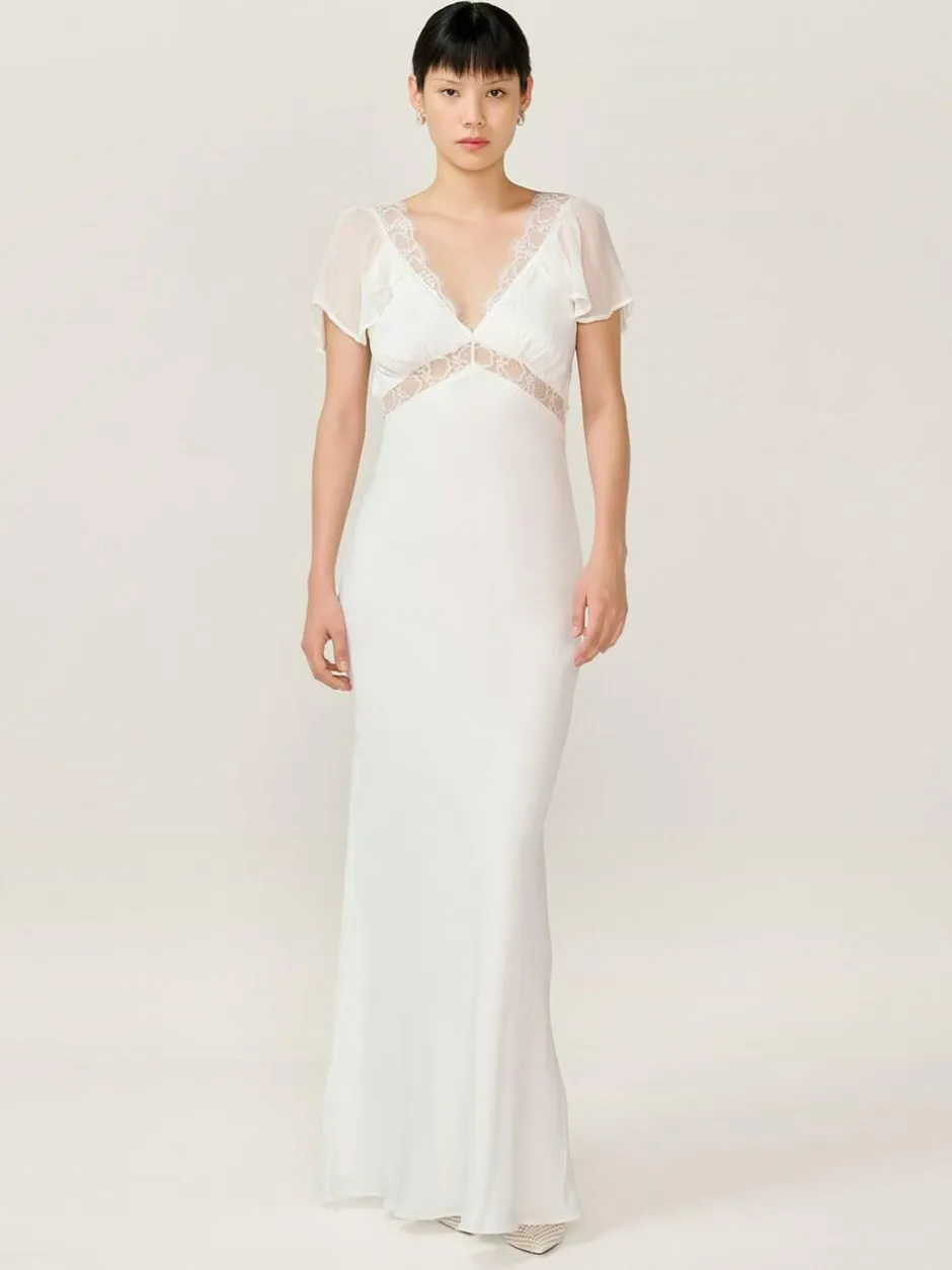 Omnes White Meadow Bridal Maxi Dress with Lace Detail New