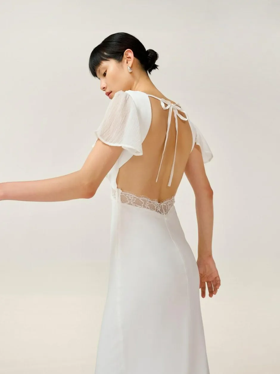 Omnes White Meadow Bridal Maxi Dress with Lace Detail New