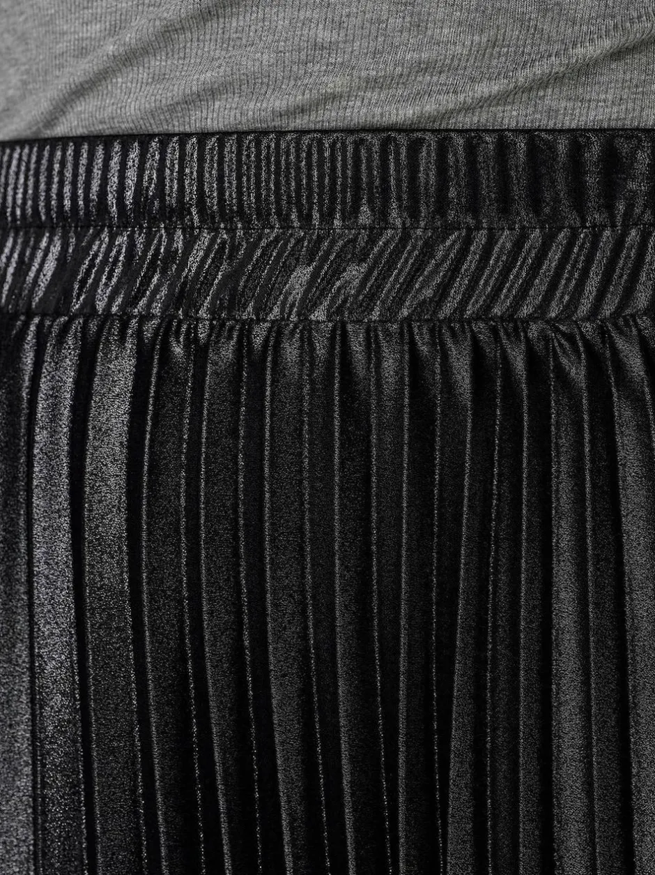 ONLY Black Metallic Pleated Midi Skirt New
