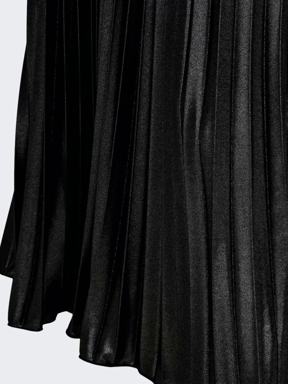 ONLY Black Metallic Pleated Midi Skirt New