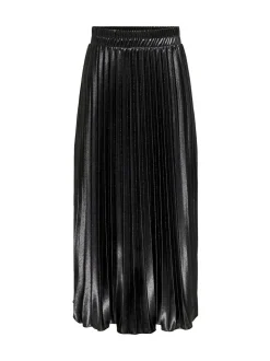 ONLY Black Metallic Pleated Midi Skirt New