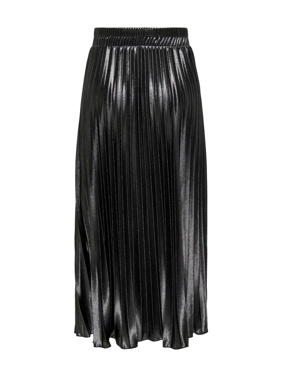 ONLY Black Metallic Pleated Midi Skirt New