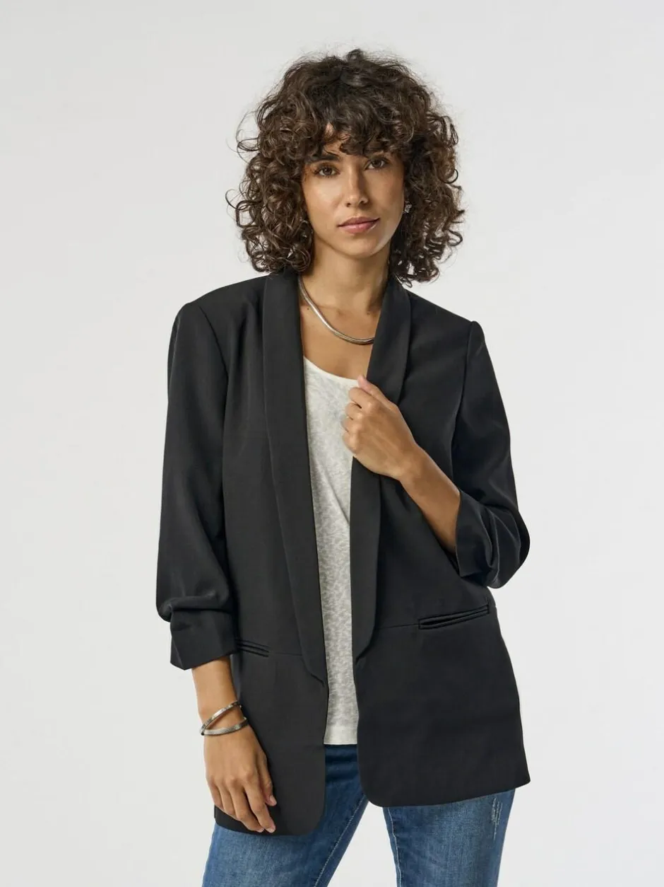 ONLY Black Ruched Sleeve Workwear 100% Cotton Blazer Online