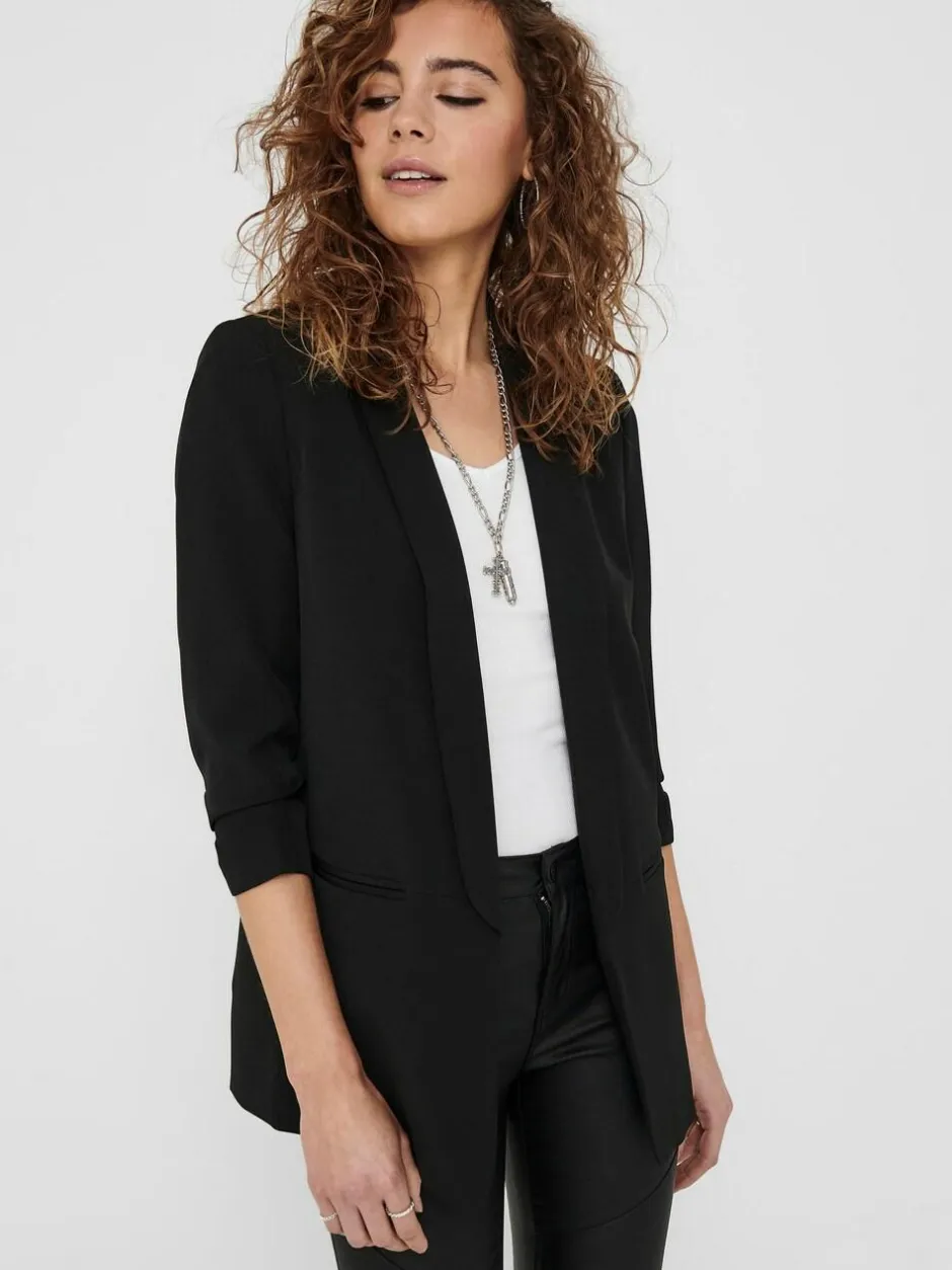 ONLY Black Ruched Sleeve Workwear 100% Cotton Blazer Online