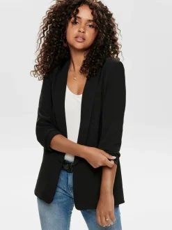 ONLY Black Ruched Sleeve Workwear 100% Cotton Blazer Online