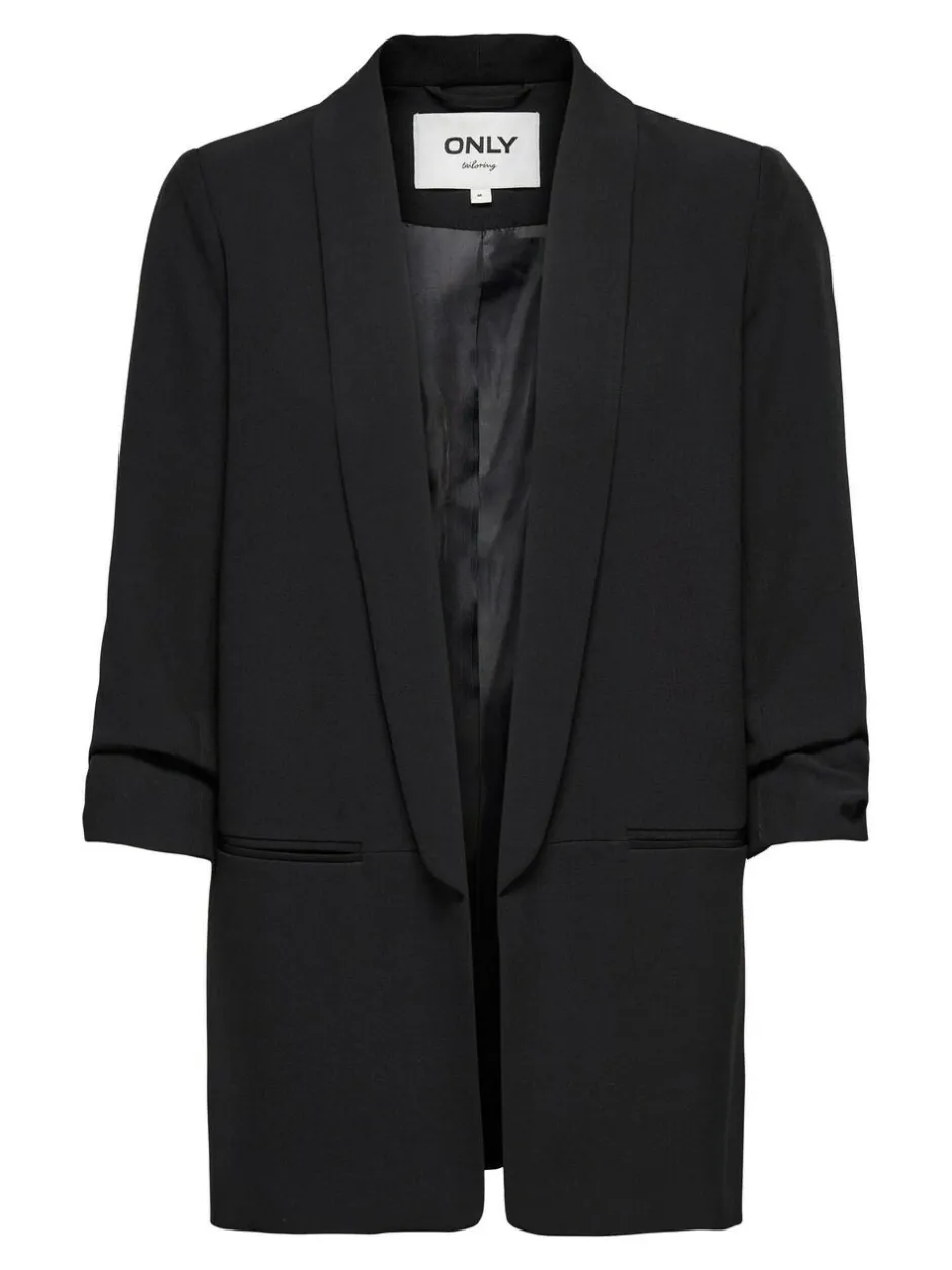 ONLY Black Ruched Sleeve Workwear 100% Cotton Blazer Online