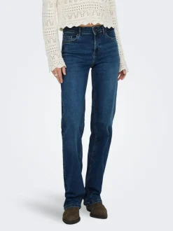 ONLY Blush Mid Rise Straight Leg Jeans With Super Stretch Dark Blue Sale