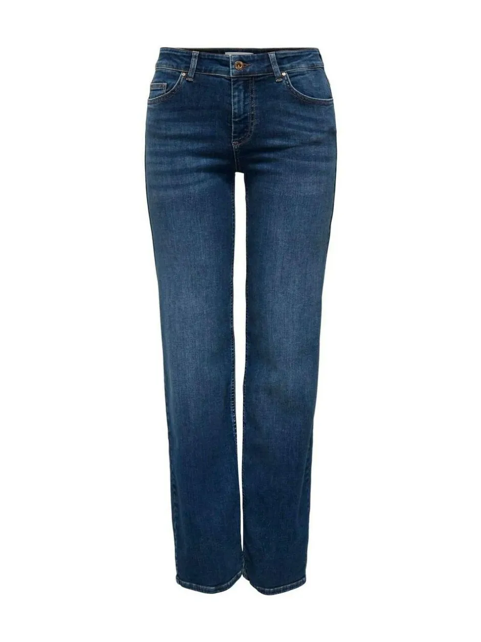 ONLY Blush Mid Rise Straight Leg Jeans With Super Stretch Dark Blue Sale