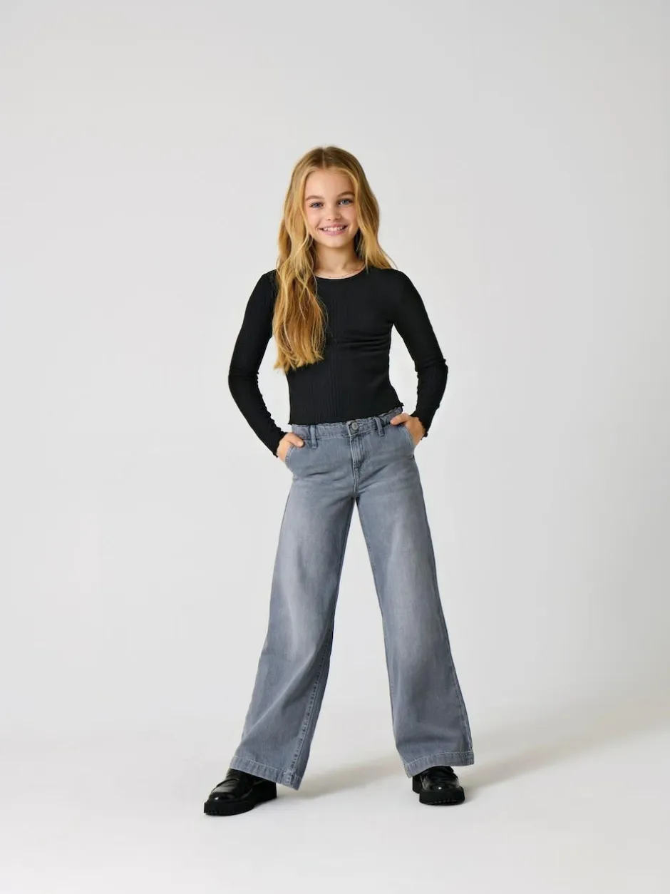 ONLY KIDS Grey Wide Leg Adjustable Waist 100% Cotton Jeans Clearance