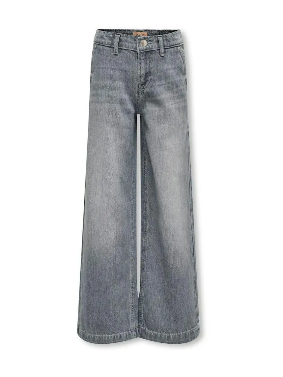 ONLY KIDS Grey Wide Leg Adjustable Waist 100% Cotton Jeans Clearance