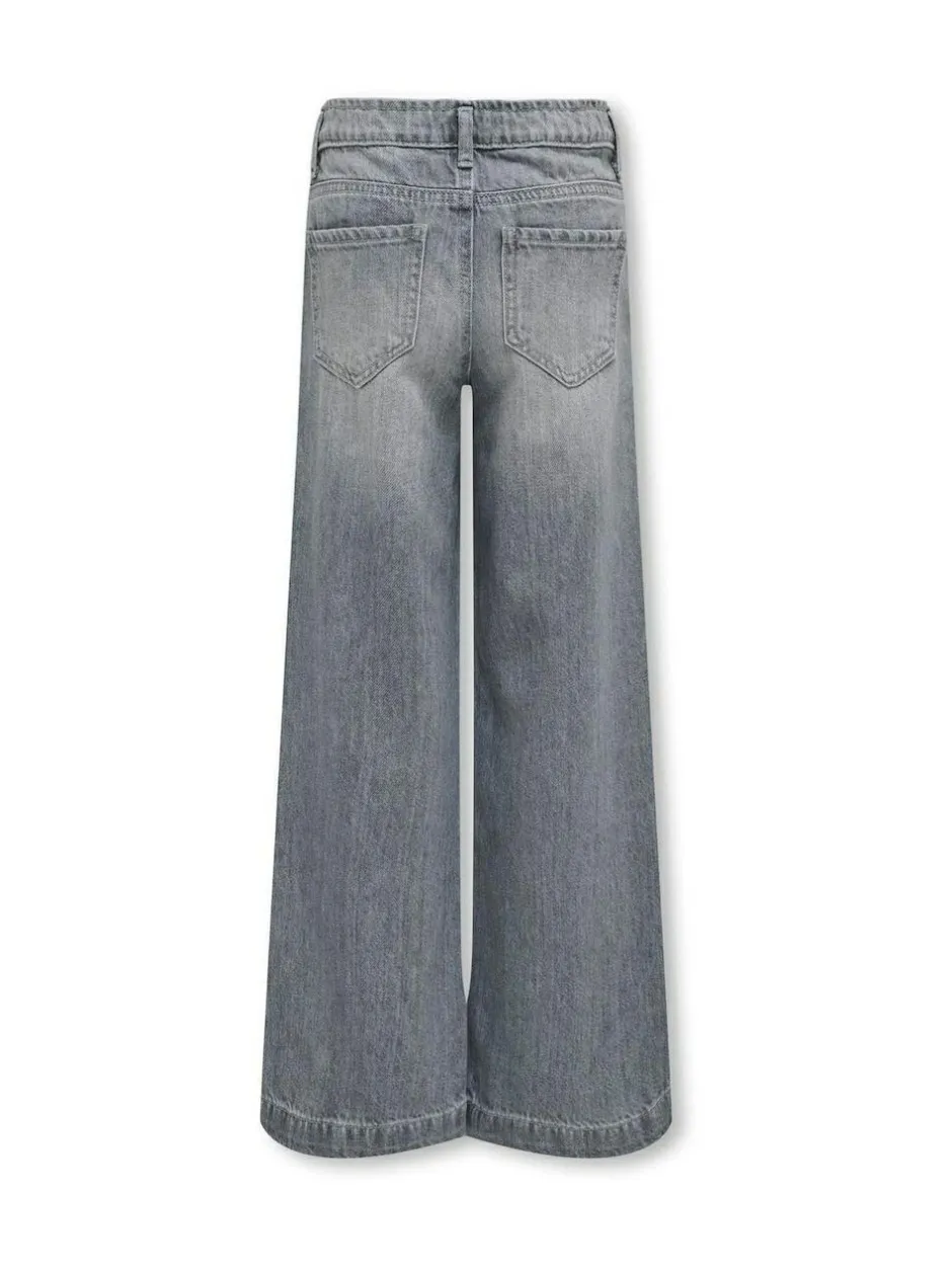 ONLY KIDS Grey Wide Leg Adjustable Waist 100% Cotton Jeans Clearance
