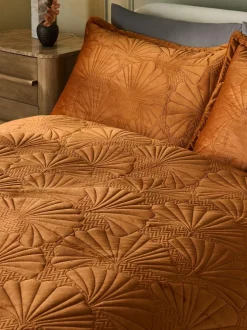 Next Velvet Ginkgo Duvet Cover and Pillowcase Set Orange Autumn Clearance