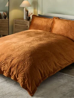 Next Velvet Ginkgo Duvet Cover and Pillowcase Set Orange Autumn Clearance