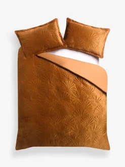 Next Velvet Ginkgo Duvet Cover and Pillowcase Set Orange Autumn Clearance