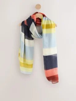 Next Orange Bright Stripe Plisse Lightweight Scarf New
