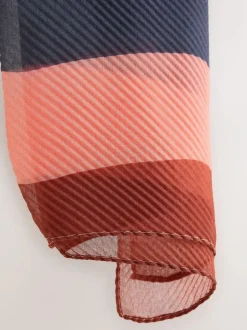 Next Orange Bright Stripe Plisse Lightweight Scarf New