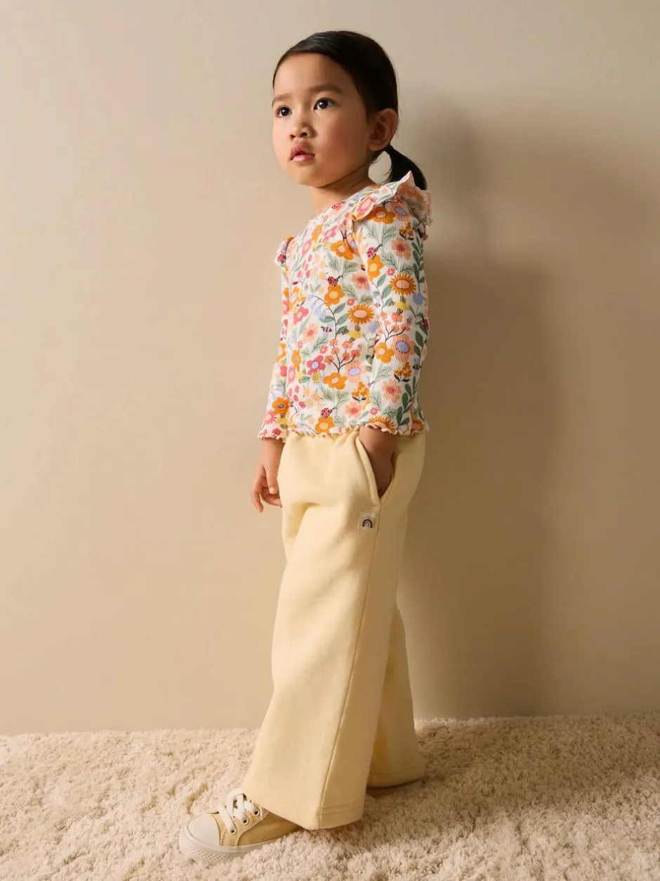 Next Long Sleeve Ribbed Frill Top (3mths-7yrs) Orange Ditsy Floral Hot